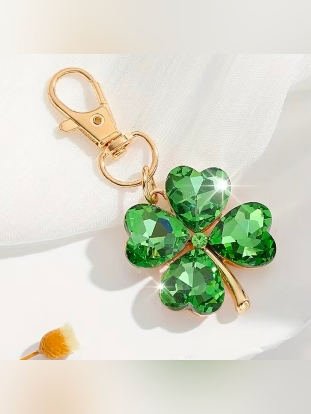 Green Crystal Four-Leaf Clover Keychain Charm